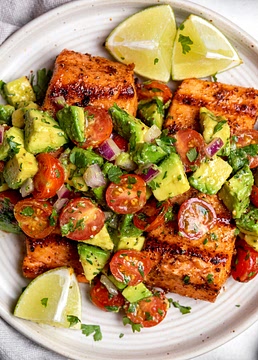 Grilled Salmon with Avocado Salsa (Healthy, Low-Carb, Paleo, Whole30)