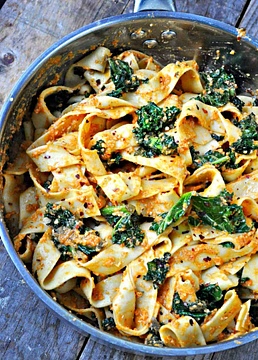 Vegan Spicy Kale and Romesco Pasta
