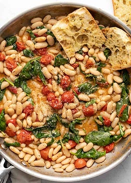 Saucy White Beans with Spinach